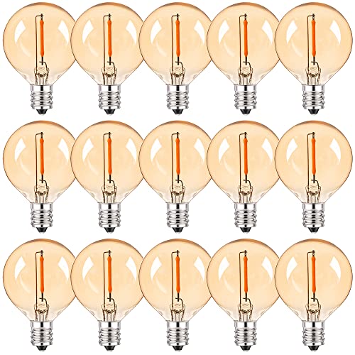 Genixgreen E12 Led Vintage Glühbirne G40 1W LED Filament Lampe Ersetzt 10 Watt Edison Glühbirne 2200K für Kronleuchter, Nicht Dimmbar,15 Stück von Genixgreen