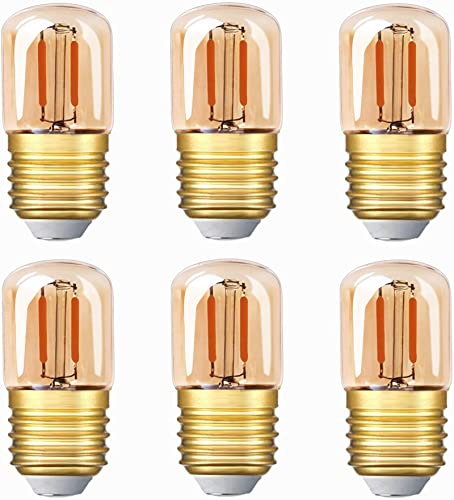 Genixgreen E27 Led Warmweiss 1W T28 Vintage Glühbirne ersetzt 10 Watt Glühlampen, Led Lampe 2200K Warmweiße für Kronleuchter Kühlschrank Dunstabzugshaube,CRI>90, Nicht Dimmbar,6er-Pack von Genixgreen