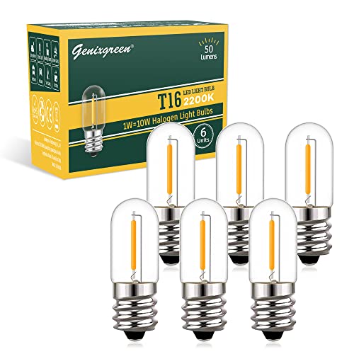 Genixgreen Glühbirne E14 LED Warmweiss 1W T16 Mini Röhrenbirn ersetzt 10W Glühlampen,Kühlschranklampe 2200K Warmweiß Nachtlichtbirne für Tischlampe Salzlampen,50Lm,Nicht dimmbar, 6 Stück von Genixgreen