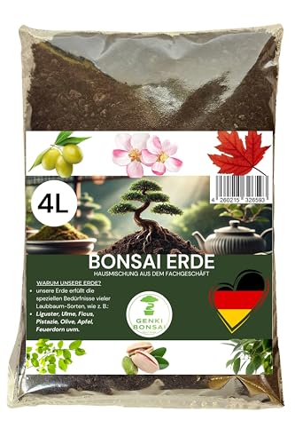 GENKI BONSAI Erde 4L Hausmischung - lockeres Bonsai Substrat für Liguster, Ahorn & Ulme - nährstoffarm, luftdurchlässig & wasserdurchlässig - ideal für Terrassenbonsai & kleine Sammlungen von Genki-Bonsai