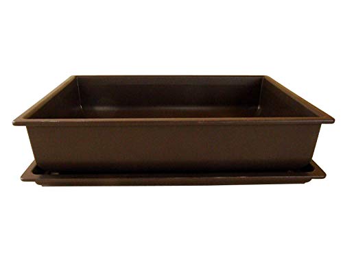 Genki-Bonsai Bonsaischale aus Kunststoff mit dunkelbraunem Untersetzer Länge: 40cm - Breite: 30cm - Höhe: 10cm eckige Form von Genki-Bonsai