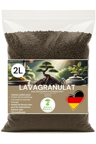 Genki-Bonsai Lavagranulat für Bonsai und andere Pflanzen in verschiedenen Mengen – ideal für Drainage und Substrat (2 ltr.) Körnung: 2-8mm, Farbe: grau-schwarz/braun von Genki-Bonsai