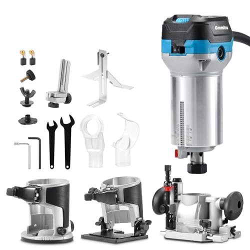 Genmitsu 1,25 HP Palm Trimmer-Oberfräsen-Kit, kompaktes Oberfräsen-Holzwerkzeug mit fester Basis/Tauchbasis und neigbarer Basis, 6 variable Geschwindigkeiten 10.000–30.000 U/min von Genmitsu