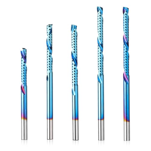 Genmitsu 1/8 Zoll Schaft 5pcs Carbide Spiral O Flute Up & Down Compression End Mill CNC Router Bits, Nano Blue Coat CNC Carving Fräser für Holz Acryl PVC PCB MDF, OC05A Genmitsu 1/8 Zoll Schaft 5pcs Carbide Spiral O Flute Up & Down Compression End Mill CNC Router Bits, Nano Blue Coat CNC Carving Fräser für Holz Acryl PVC PCB MDF, OC05A von Genmitsu