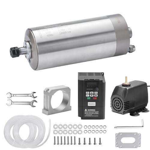 Genmitsu CNC-Spindelmotor-Kit, 1,5 kW, wassergekühlter 220-V-Spindelmotor, CNC-Motor mit VFD und Wasserpumpe, Aluminium-Klemmhalterung mit 80 mm Durchmesser, ER11-Spannzange, 0,003 mm Genauigkeit von Genmitsu