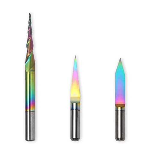 Genmitsu 3PCS V-förmige konische Schaftfräser, Chromatische Beschichtung, 1/8'' (3,175mm) Schaft, 2 Fluten, Wolframkarbid, CNC-Bit für 3D-Bearbeitung, EM03A von Genmitsu