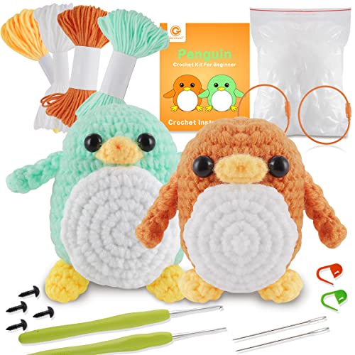 Genround Häkelpaket für Anfänger, Häkelset mit Schritt-für-Schritt-Video-Tutorials, Häkelset Anfänger Tiere Kinder Erwachsene(Pinguin) von Genround
