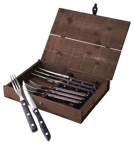Gense Old Farmer Classic, Grillbesteck Set, Steakbesteck Set 4 Personen, Grill/Steak Besteck 8-Teilig, 4 x Gabel und 4 x Steakmesser, Skandinavisches Design, Holz/Edelstahl von Gense