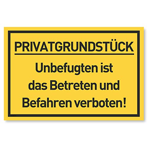 Privatgrundstück Schilder (30x20 cm Kunststoff) - Betreten und Befahren verboten Schild - Privatweg - Zutritt verboten - Durchgang Privat - (Gelb) Betreten Verboten von Gentle North