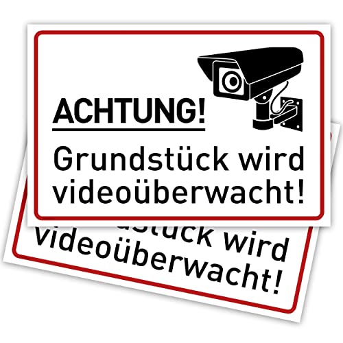 2er Set Achtung Videoüberwachung Schild (30x20 cm Kunststoff) - Schild Videoüberwachung von Gentle North