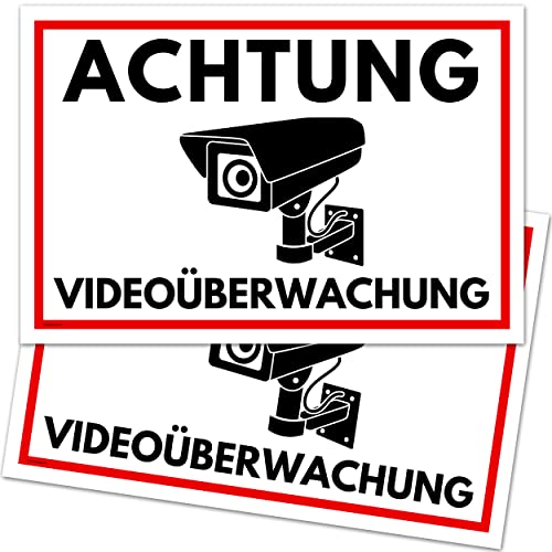 2er Set Achtung Videoüberwachung Schild (30x20 cm Kunststoff) - Schild Videoüberwachung von Gentle North