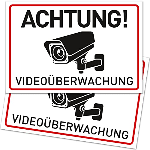 2er Set Achtung Videoüberwachung Schild (30x20 cm Kunststoff) - Schild Videoüberwachung von Gentle North