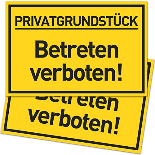 2er Set Privatgrundstück Schilder (30x20 cm Kunststoff) - Betreten und Befahren verboten Schild - Privatweg - Zutritt verboten - Durchgang Privat - (Gelb) Betreten Verboten von Gentle North
