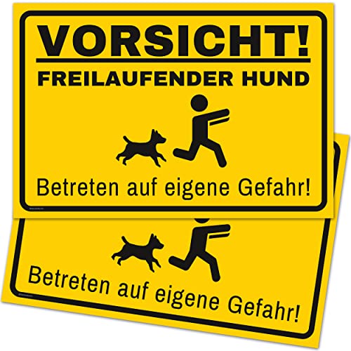 2er Set Vorsicht Hund Schild (30 x 20 cm) - Warnung vor dem Hund Schilder - Schild Hund Warnung aus hochwertigem Kunststoff - Hundeschilder Warnung - Gelb von Gentle North