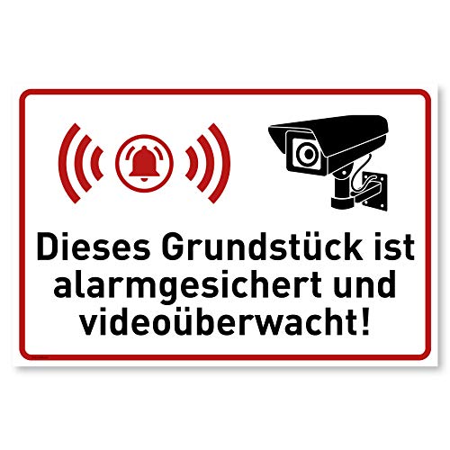 Achtung Videoüberwachung Schild (30x20 cm Kunststoff) - Warnschilder und Hinweisschilder - Grundstück ist Alarmgesichert und Videoüberwacht Schilder - 870198 von Gentle North