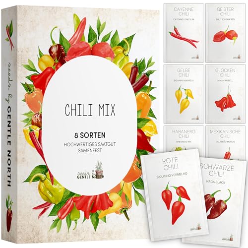 Chili Samen Set (8 Sorten) – Buntes Chili Pflanzen Set für Garten und Balkon – Chili Set mit Saatgut für Chilli Pflanzen von scharf bis mild ideal als Geschenkset von Gentle North