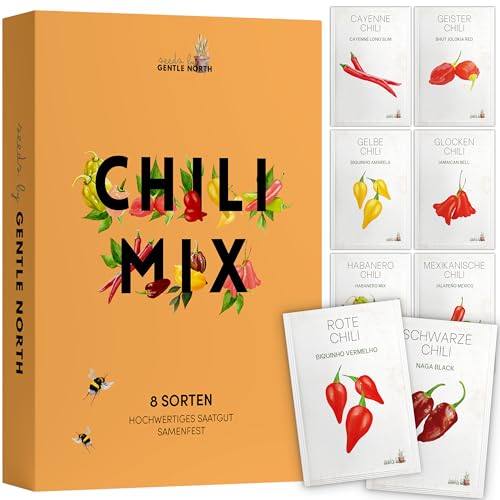 Chili Samen Set (8 Sorten) – Buntes Chili Pflanzen Set für Garten und Balkon – Chili Set mit Saatgut für Chilli Pflanzen von scharf bis mild ideal als Geschenkset von Gentle North