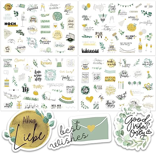 Sticker Geburtstag (134 Motive) - Aufkleber für Fotoalbum oder Gästebuch - Liebevoll gestaltete Geburtstagssticker als Deko für die Party - Für Erwachsene im eleganten Design (Gold-Grün) von Gentle North