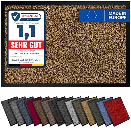 Gentle North Hochwertige Fußmatte Beige Schwarz 80x120cm groß für Innen & Außen - Schmutzfangmatte rutschfest, waschbar & wetterfest - Fussmatte für Eingangsbereich & Aussenbereich - Läufer Flur dünn von Gentle North