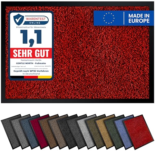 Gentle North Hochwertige Fußmatte rot 40x60 groß für Innen & Außen - Schmutzfangmatte rutschfest, waschbar & wetterfest - Fussmatte für Eingangsbereich & Aussenbereich - Läufer Flur dünn von Gentle North