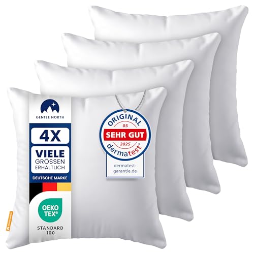 Gentle North Kopfkissen (50x50 cm groß) - 4er Set Kissen für Bett und als Dekokissen - Mit Reißverschluss für Füllung - Sofakissen - Zierkissen für Couch und Sofa - Ökotex - Waschbar bis 60° - Weiß von Gentle North