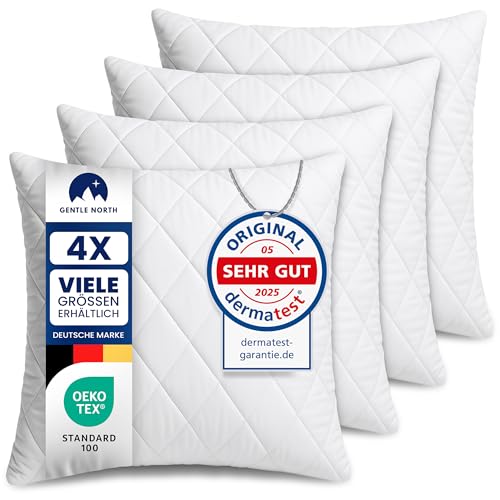 Gentle North Kopfkissen (50x50 cm groß) - 4er Set Kissen für Bett und als Dekokissen - Mit Reißverschluss für Füllung - Sofakissen - Zierkissen für Couch und Sofa - Ökotex - Waschbar bis 60° - Weiß von Gentle North