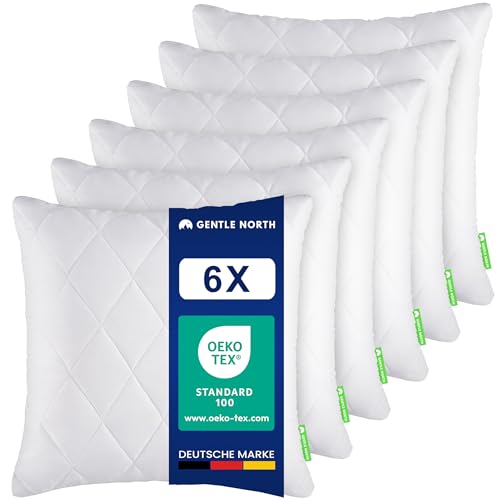 Gentle North Kopfkissen (60x60 cm groß) - 6er Set Kissen für Bett und als Dekokissen - Mit Reißverschluss für Füllung - Sofakissen - Zierkissen für Couch und Sofa - Ökotex - Waschbar bis 60° - Weiß von Gentle North