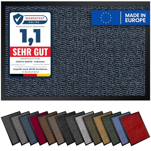 Gentle North Hochwertige Fußmatte blau schwarz 60x90cm groß für Innen & Außen - Schmutzfangmatte rutschfest, waschbar & wetterfest - Fussmatte für Eingangsbereich & Aussenbereich - Läufer Flur dünn von Gentle North