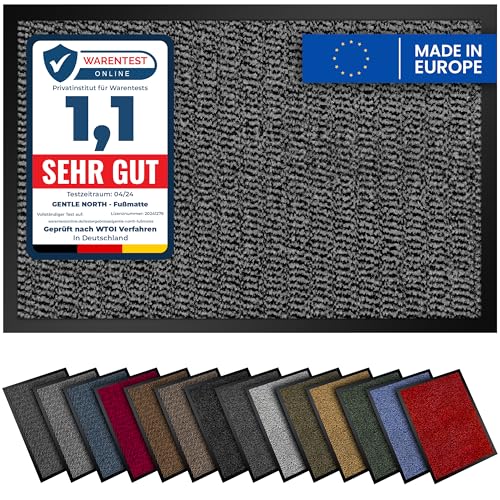 Hochwertige Fußmatte hellgrau schwarz 90x120cm groß für Innen & Außen - Schmutzfangmatte rutschfest, waschbar & wetterfest - Fussmatte für Eingangsbereich & Aussenbereich - Läufer Flur dünn von Gentle North