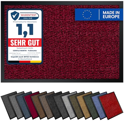 Gentle North Hochwertige Fußmatte rot schwarz 40x60cm groß für Innen & Außen - Schmutzfangmatte rutschfest, waschbar & wetterfest - Fussmatte für Eingangsbereich & Aussenbereich - Läufer Flur dünn von Gentle North