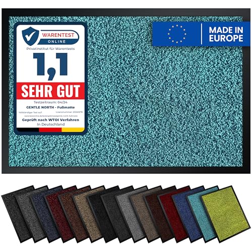 Gentle North Hochwertige Fußmatte türkis 40x60cm groß für Innen & Außen - Schmutzfangmatte rutschfest, waschbar & wetterfest - Fussmatte für Eingangsbereich & Aussenbereich - Läufer Flur dünn von Gentle North