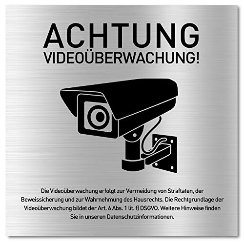 Schild Videoüberwachung (15 x 15 cm klein) inkl. DSGVO Hinweis - Alu Warnschild Kamera Überwachung - ideal zur Kamera Attrappe - Aluminium Schild - Achtung Videoüberwachung für Privatgrundstück von Gentle North
