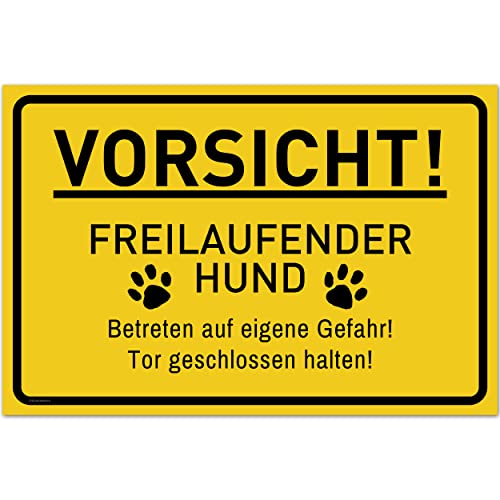 Vorsicht Hund Schild (30 x 20 cm) - Warnung vor dem Hund Schilder - Schild Hund Warnung aus hochwertigem Kunststoff - Hundeschilder Warnung - Gelb von Gentle North