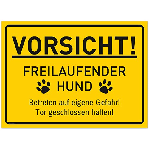 XXL Schild Vorsicht Hund (44 x 32 cm) - Warnung vor dem Hund Schilder - Schild Hund Warnung aus hochwertigem Kunststoff - Hundeschilder Warnung - Gelb von Gentle North