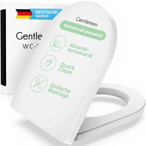 Gentlemen® Premium WC-Sitz mit Absenkautomatik – Antibakteriell dank Duroplast – Toilettendeckel mit QuickClean Funktion – Einfacher Einbau von oben - Toilettendeckel, Klodeckel D Form von Gentlemen