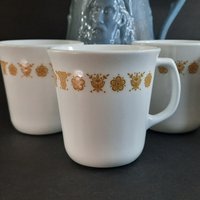 Vintage Corelle Brown Schmetterling Gold Tassen, 5Er Set, Corning Geschirr, Corelle von GentlyLovedCA