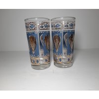 Vintage Dominion Brille Blau Gold Muster. Mcm Große Gläser , Cocktailgläser Barware Urlaub Geschenkideen von GentlyLovedCA