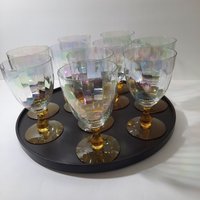 Vintage Irisierende Ombre Gelb/Bernstein Regenbogen Cocktail Wasser Gläser. 10 Stück von GentlyLovedCA