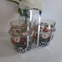 Vintage Libbey Glass Double Condiment Caddy Serr 1960Er Jahre Blumendesign, Keine Deckel, Hergestellt Von Co, Caddy von GentlyLovedCA