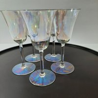 Vintage Long Stem Irisierende Regenbogen Aperitif Gläser. 5Tlg von GentlyLovedCA