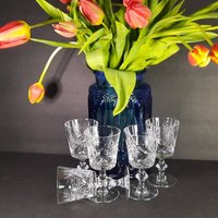 Vintage Windrad, Bleikristall, Stemware Weingläser, 7 Stück, Barware von GentlyLovedCA