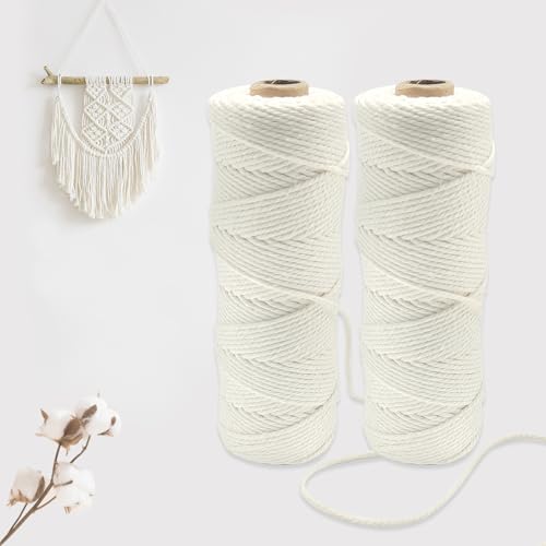 Gentpovth 2 Stück Makramee Garn 2mm x 100m, Makramee Garn Set Beige, Natürliches Makramee, Baumwoll Bastelschnur für DIY Handwerk Basteln Stricken Boho Deko Wandbehang Dekoration Wohnzimmer von Gentpovth