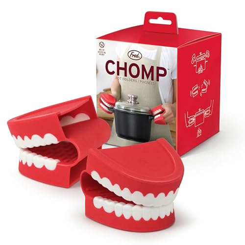 Genuine Fred Chomp Topflappen, Ofenhandschuhe, 2 Stück, von Ratternden Zähnen inspiriert, hitzebeständige Silikon-Ofengriffe, lustig, witzig, Küchenhelfer und Zubehör von Genuine Fred