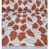 Handgefertigte Kantha Tagesdecken Preppy Zimmer Dekor Quilt Handblock Print Decke Gebrannte Orange Bettwäsche Bett Tröster Sets Floral Softs von GenuineFabricworld