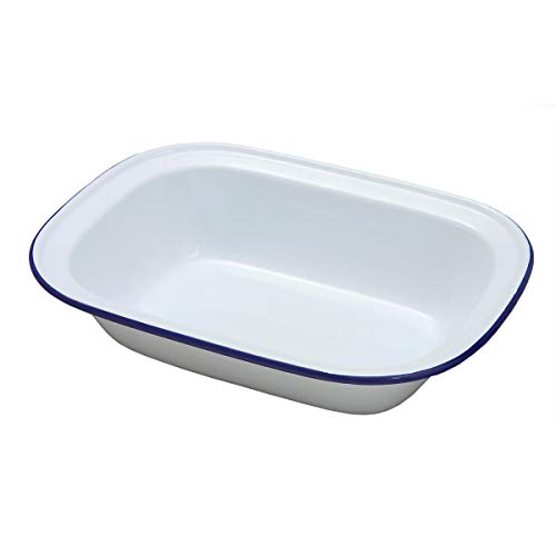 Genware 44020 Form, Emaille rechteckig, Pastetenform, 20 cm, weiß/blau von Genware