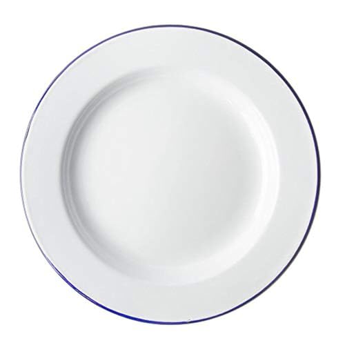 Genware 45020 Emaille-Teller mit breitem Rand, 20 cm, Weiß/Blau von Genware