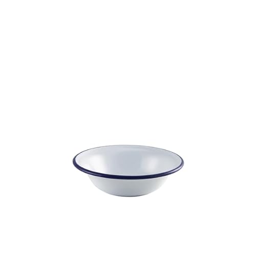 Genware Enamel Bowl White with Blue Rim 16cm/ 6.25" Genware Enamel Bowl White with Blue Rim 16cm/ 6.25" von Genware