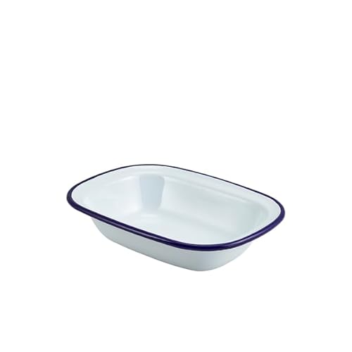 Genware Enamel Rect. Pie Dish White & Blue 20cm von Genware