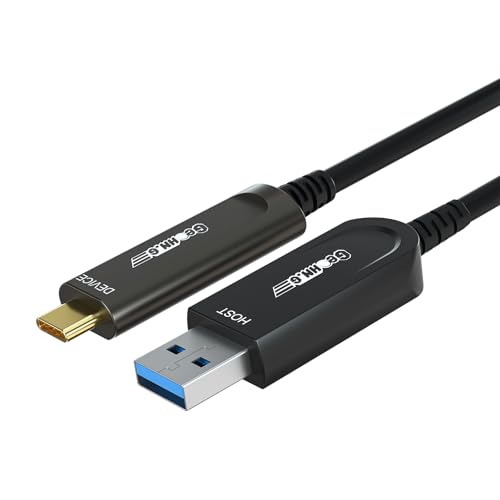 GeoHN.G Glasfaser USB A auf USB C Kabel 15M, USB 3.2 10Gbps Datenübertragung über große Entfernungen USB C Verlängerungskabel für VR, Kamera, Mini-PC, Laptop, Webcam, Drucker und Mehr von GeoHN.G