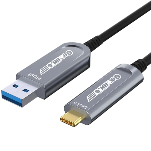 Glasfaser USB A auf USB C Kabel 10M, 10Gbps USB 3.1 High-Speed Datenübertragung Aktives Optisches USB Gen2 AOC für VR, Webcam, Kamera, Laptop, Videokonferenz und Mehr von GeoHN.G